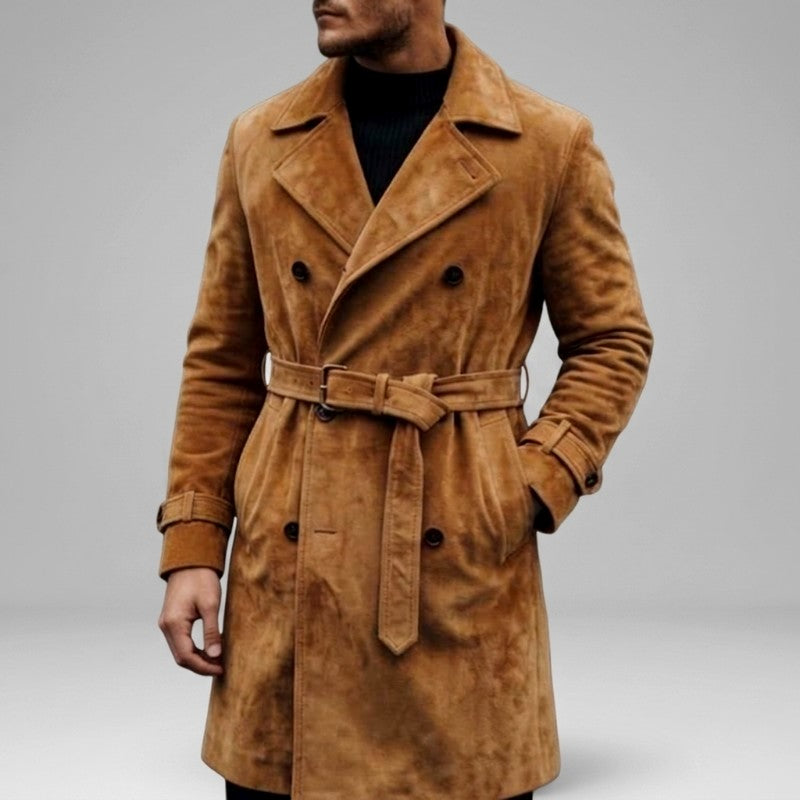 Matheo - Men's Suede Belted Double-Breasted Trench Coat 2