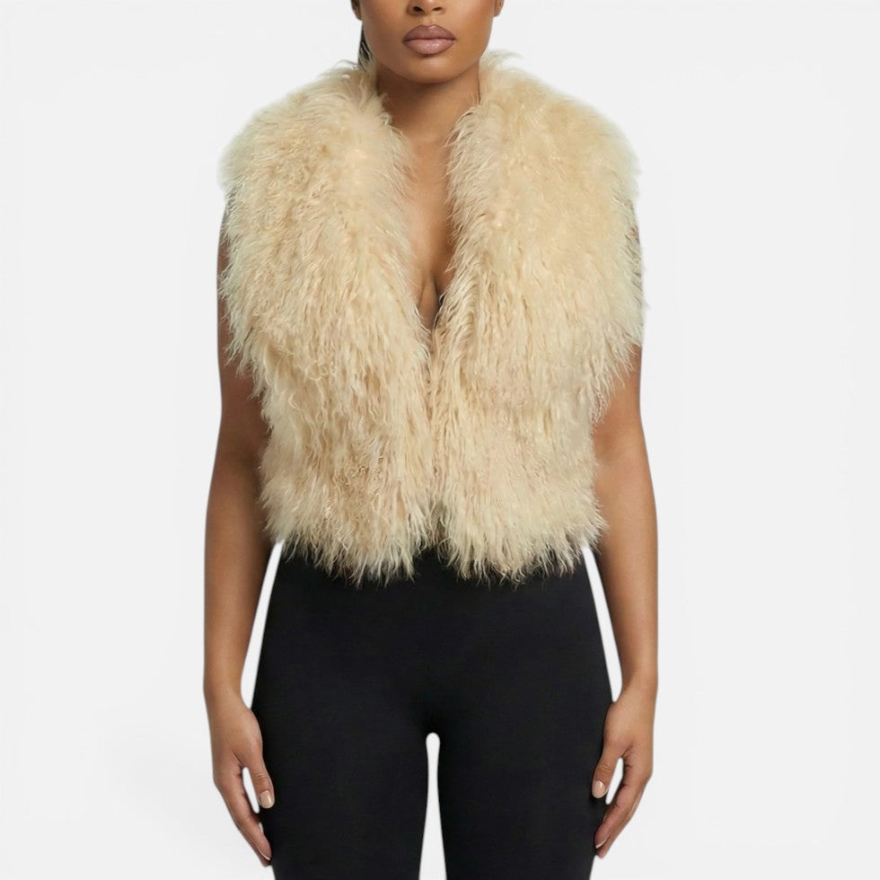 Maude - Women's Faux Fur Vest with Open Back