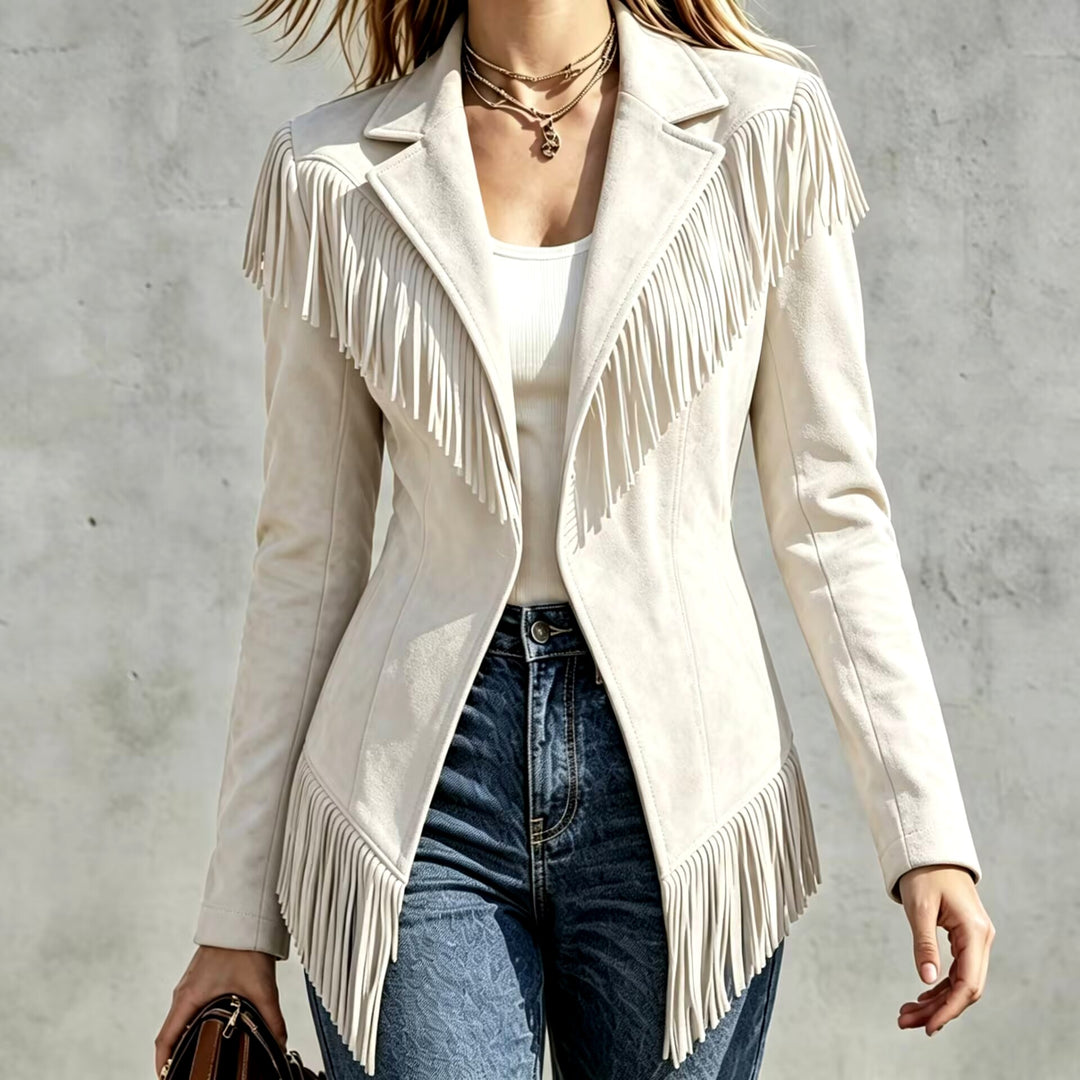 Maureen - Women's Suede Fringe Blazer Jacket 2