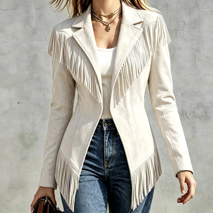 Maureen - Women's Suede Fringe Blazer Jacket 2