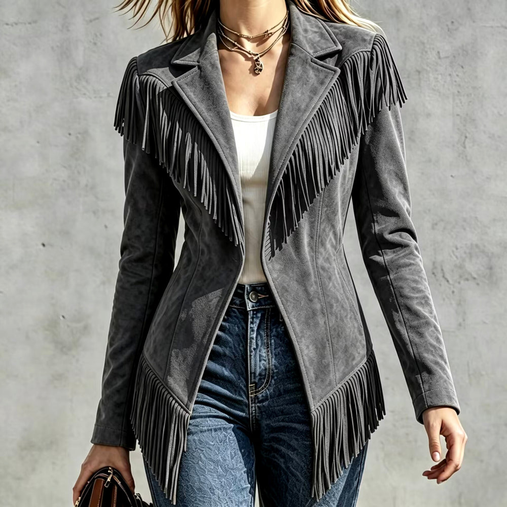Maureen - Women's Suede Fringe Blazer Jacket 3
