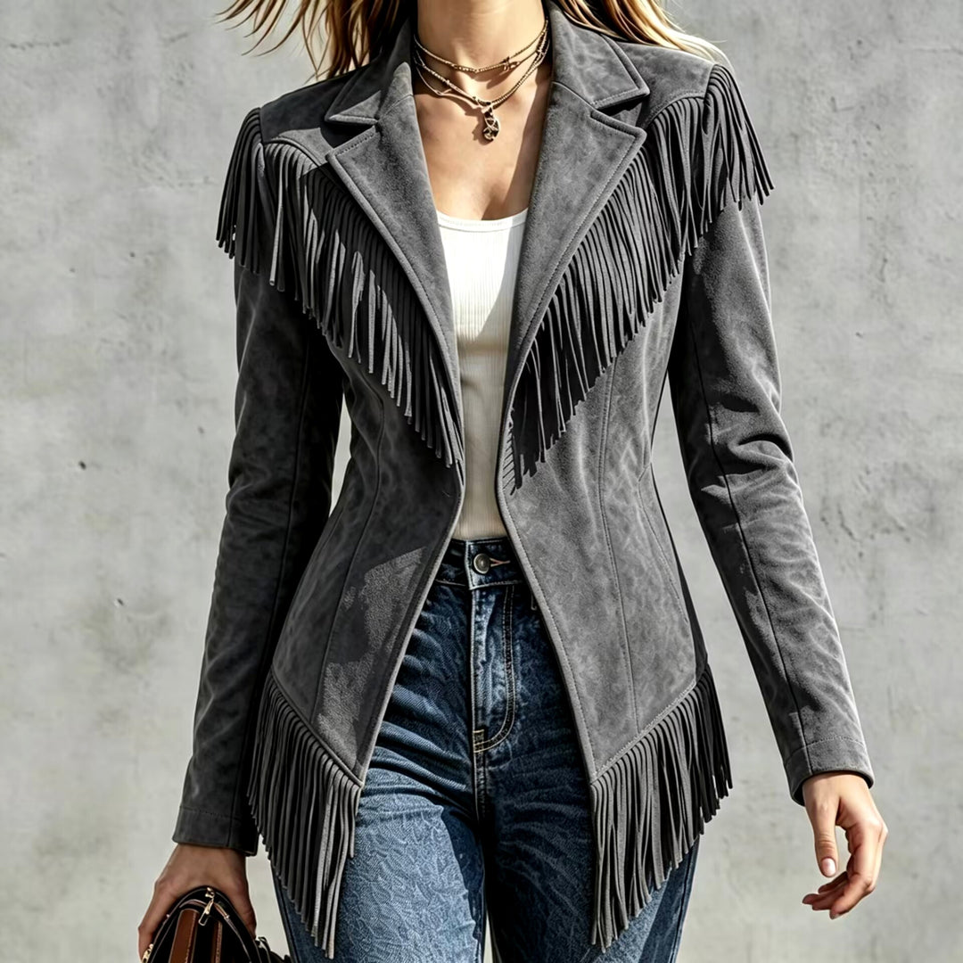 Maureen - Women's Suede Fringe Blazer Jacket 3