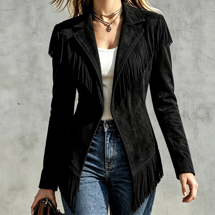 Maureen - Women's Suede Fringe Blazer Jacket 4