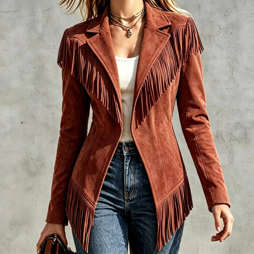 Maureen - Women's Suede Fringe Blazer Jacket 5
