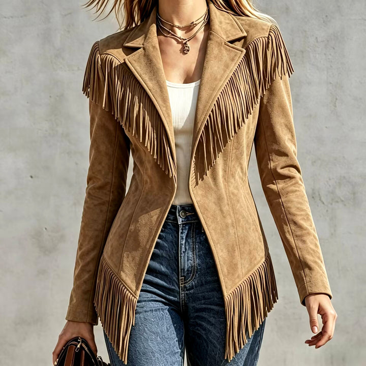 Maureen - Women's Suede Fringe Blazer Jacket 6