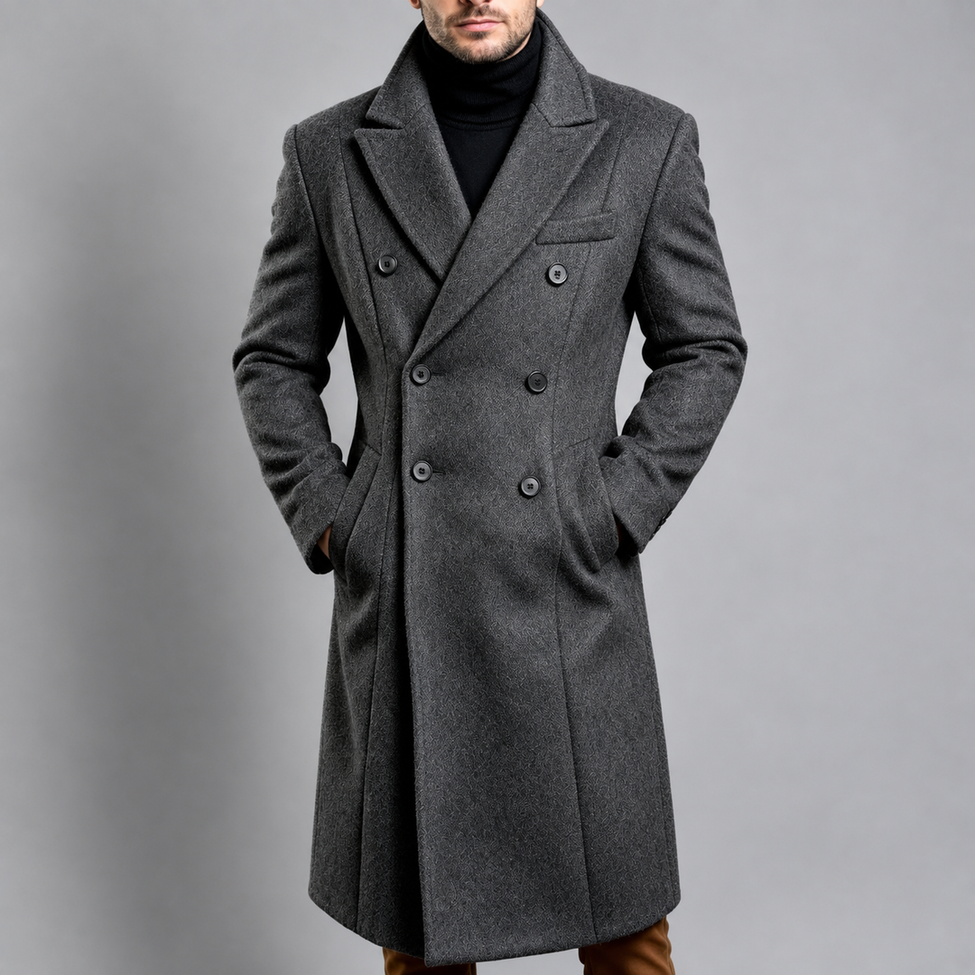 Maxwell - Men's Double-Breasted Long Wool Coat