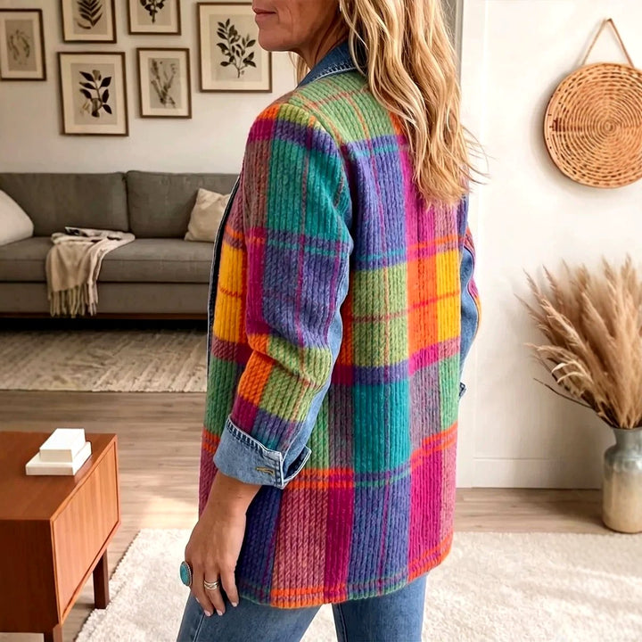 Melanie - Women's Patchwork Knit Denim-Lapel Jacket 4