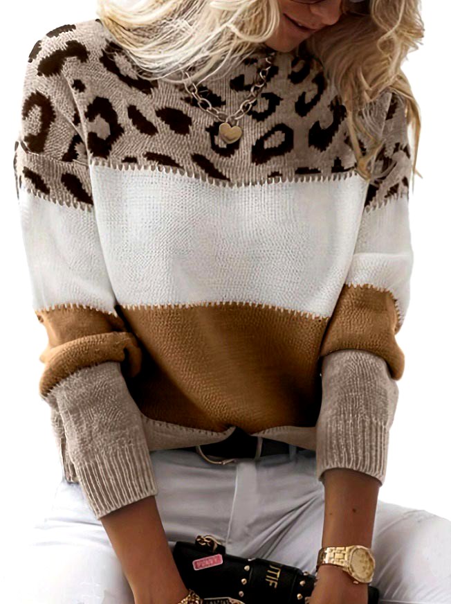 Melissa - Women's Color Block Leopard Print Knit Sweater 3