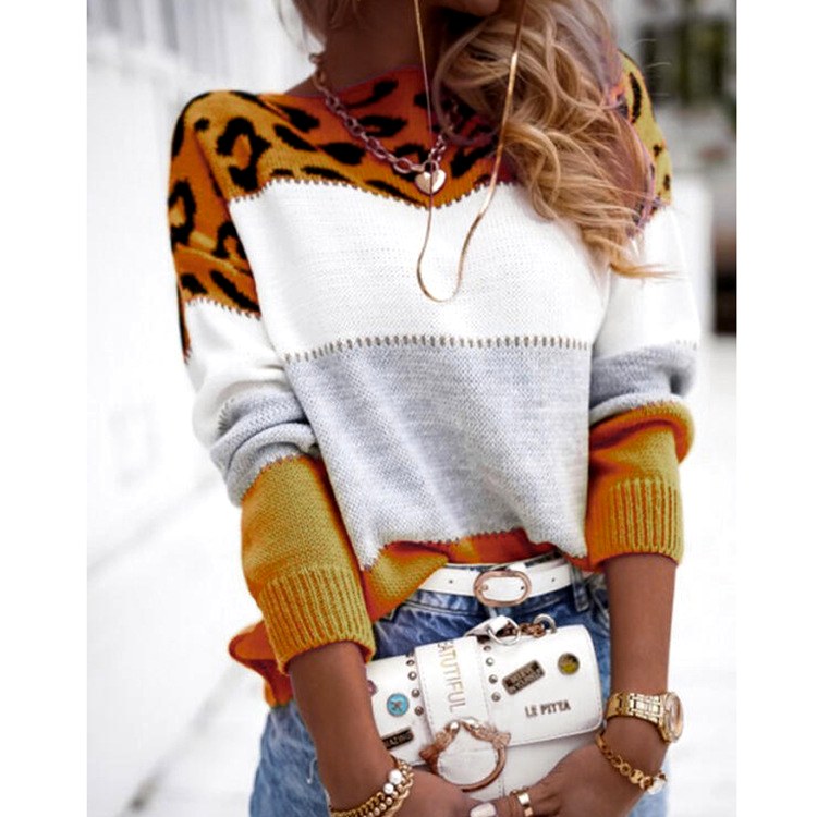Melissa - Women's Color Block Leopard Print Knit Sweater 4