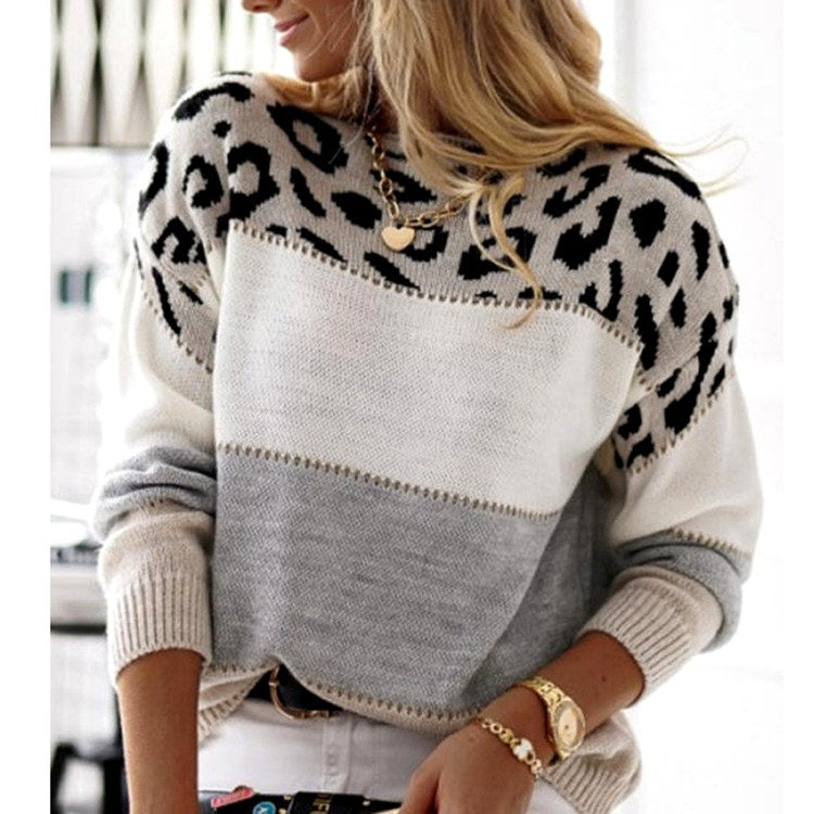 Melissa - Women's Color Block Leopard Print Knit Sweater 6