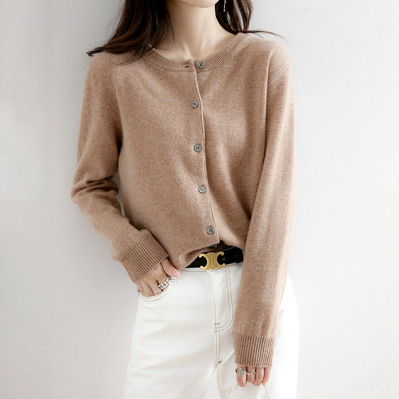 Meredith - Women's Button-Front Crew Neck Knit Cardigan 1