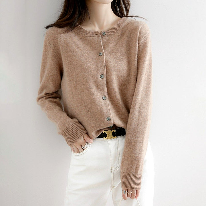 Meredith - Women's Button-Front Crew Neck Knit Cardigan 1