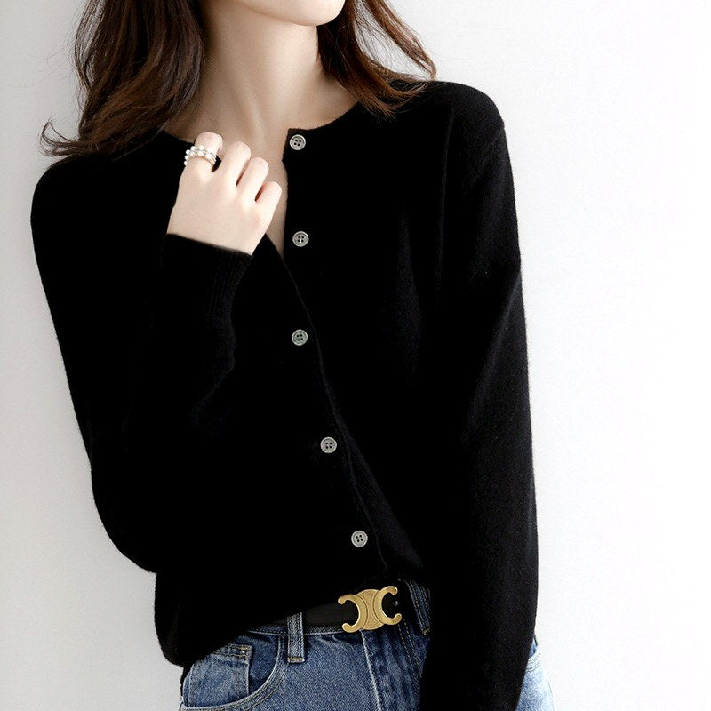 Meredith - Women's Button-Front Crew Neck Knit Cardigan 2