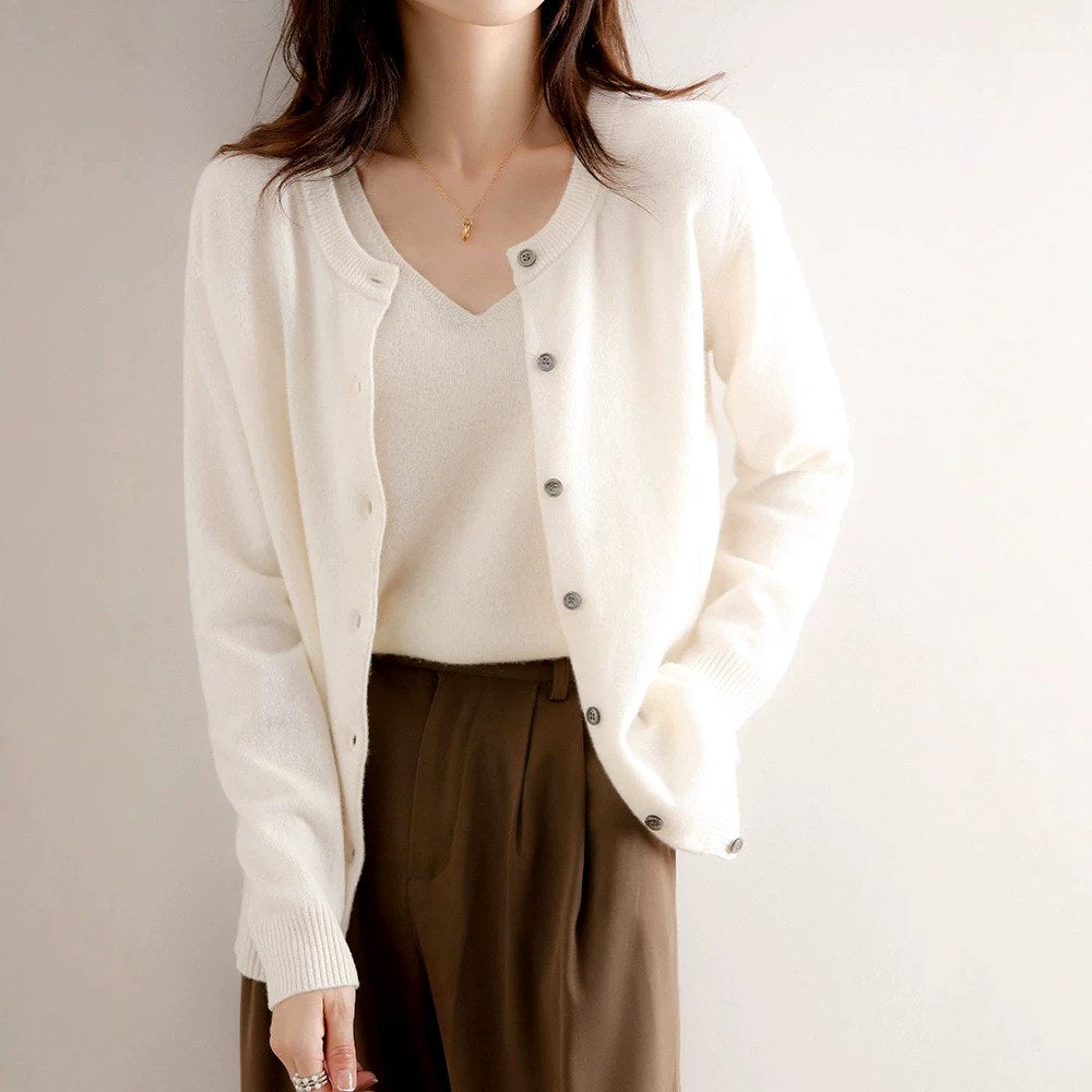 Meredith - Women's Button-Front Crew Neck Knit Cardigan 3