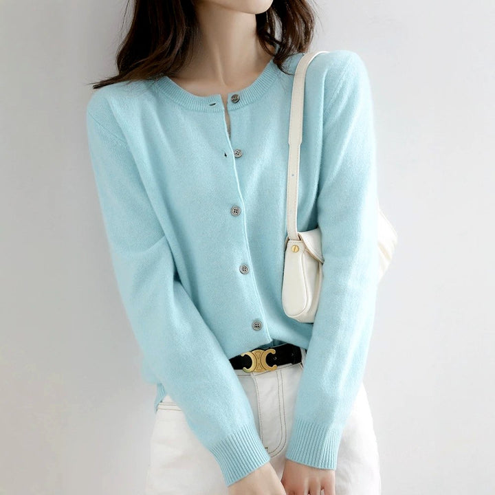 Meredith - Women's Button-Front Crew Neck Knit Cardigan 4