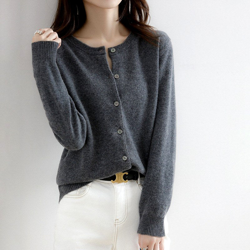 Meredith - Women's Button-Front Crew Neck Knit Cardigan 5