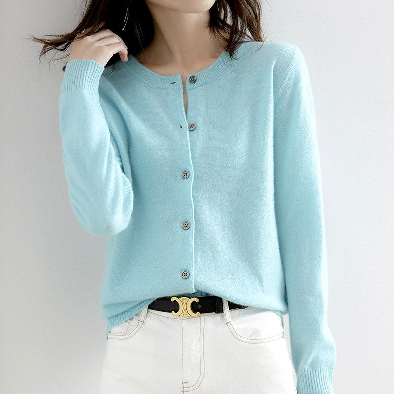 Meredith - Women's Button-Front Crew Neck Knit Cardigan 7