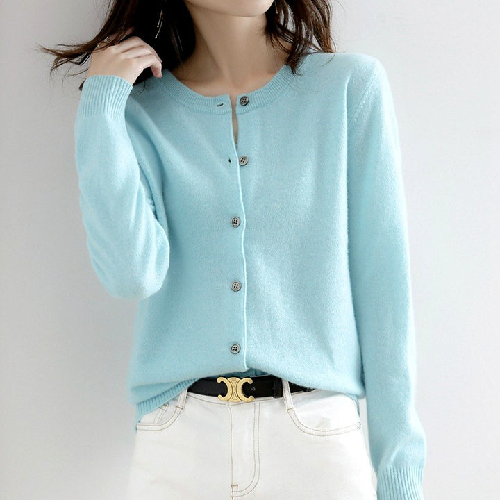 Meredith - Women's Button-Front Crew Neck Knit Cardigan 7