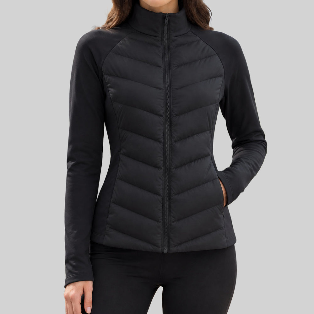 Meryl - Women's High-Neck Zip-Up Chevron Quilted Jacket