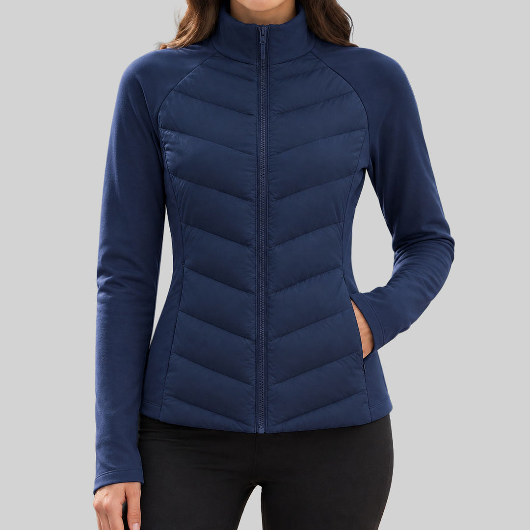 Meryl - Women's High-Neck Zip-Up Chevron Quilted Jacket