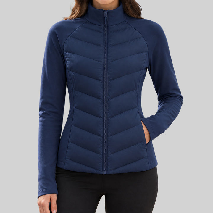 Meryl - Women's High-Neck Zip-Up Chevron Quilted Jacket