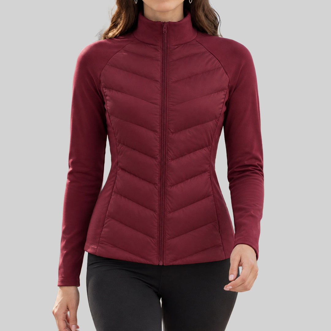 Meryl - Women's High-Neck Zip-Up Chevron Quilted Jacket