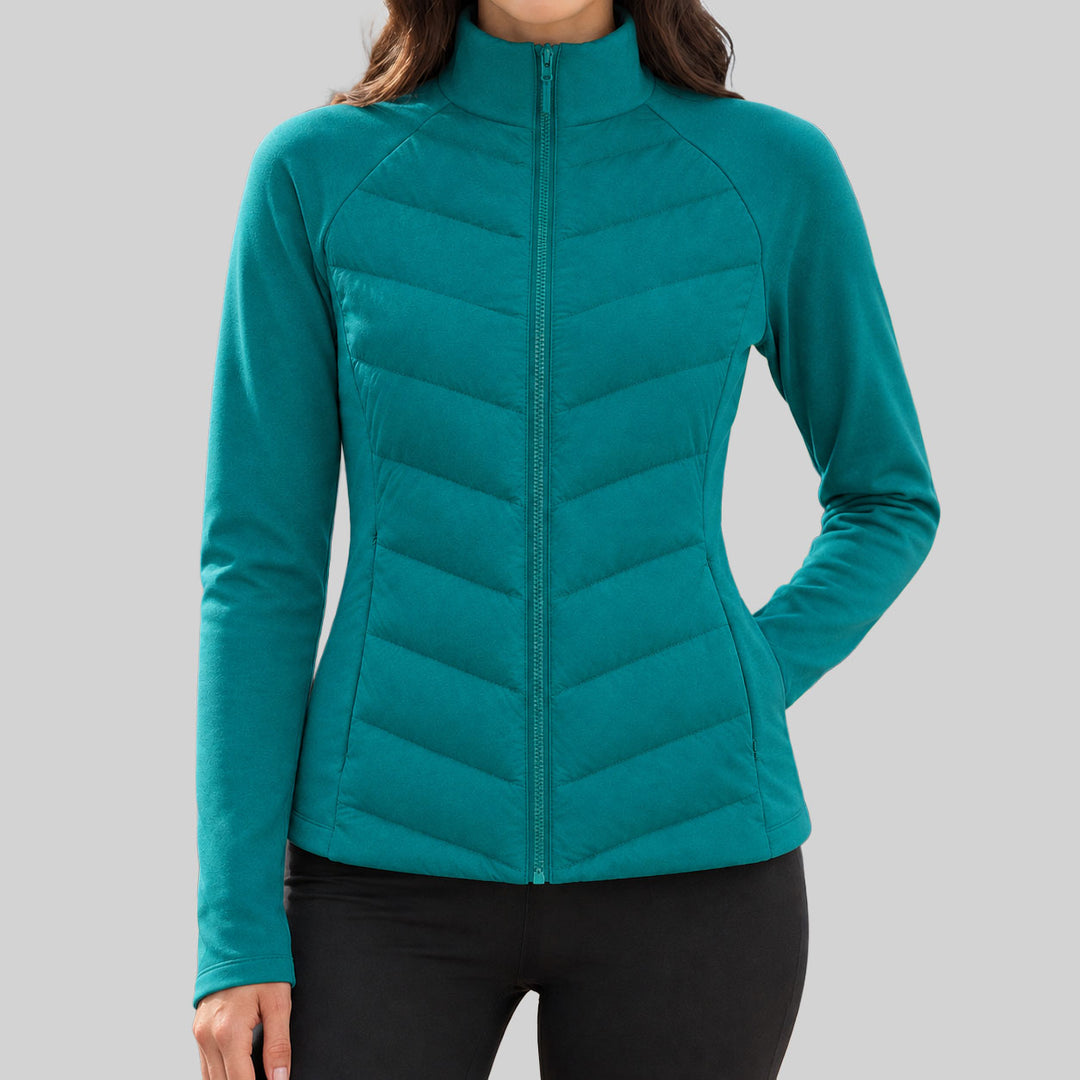 Meryl - Women's High-Neck Zip-Up Chevron Quilted Jacket