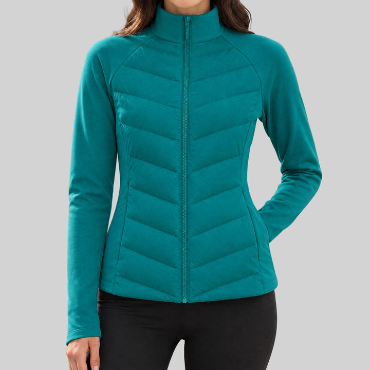 Meryl - Women's High-Neck Zip-Up Chevron Quilted Jacket