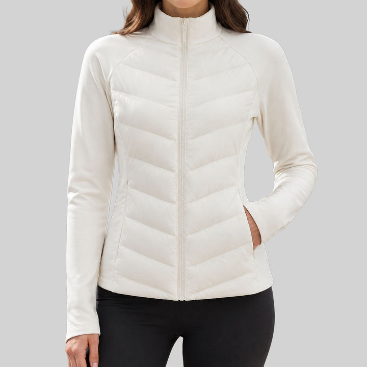 Meryl - Women's High-Neck Zip-Up Chevron Quilted Jacket