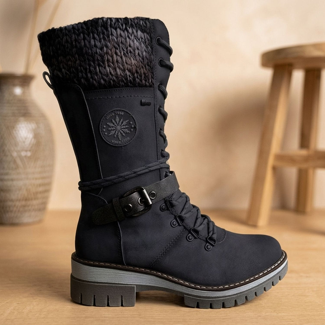Mia - Women's Lace-Up Boots with Buckle Strap
