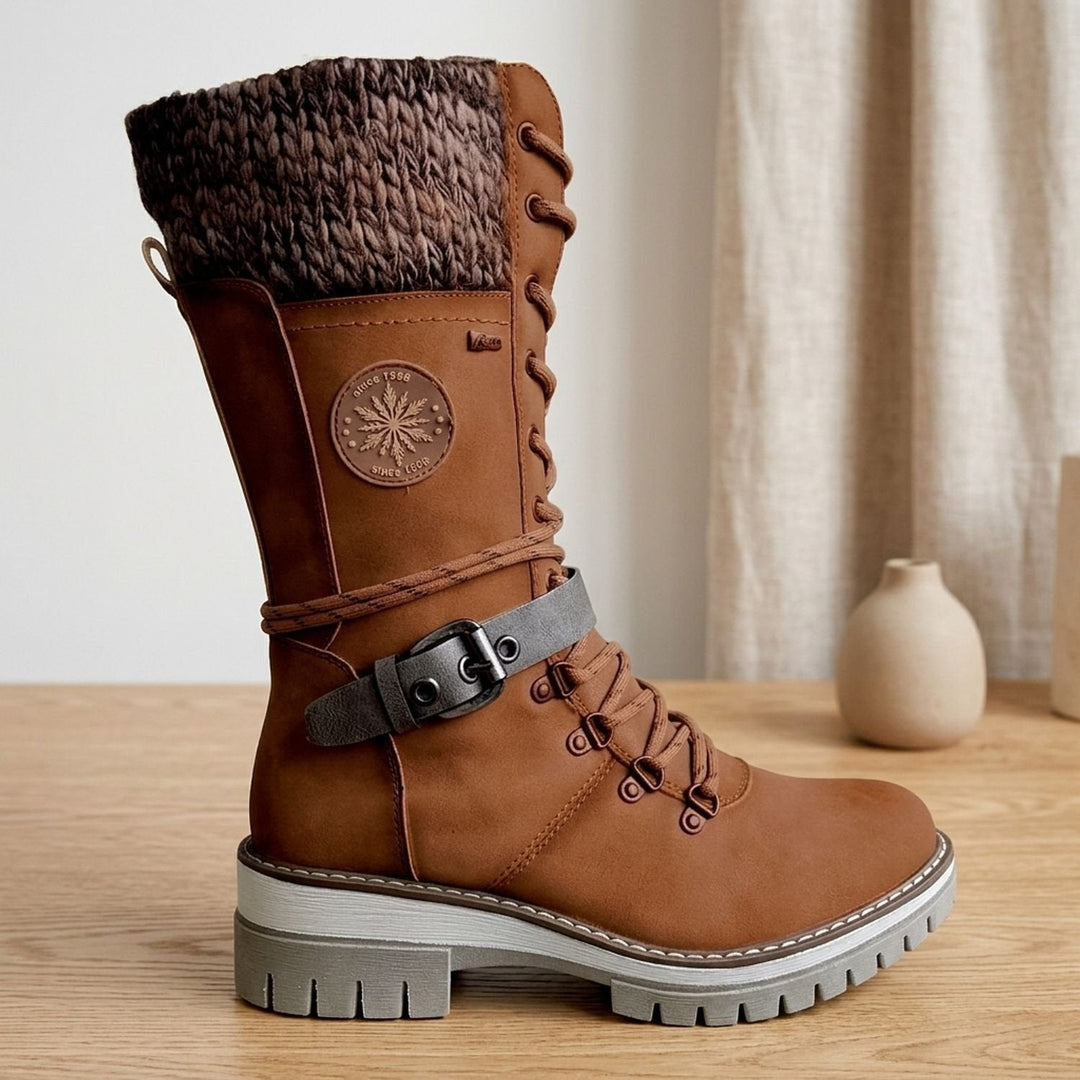 Mia - Women's Lace-Up Boots with Buckle Strap