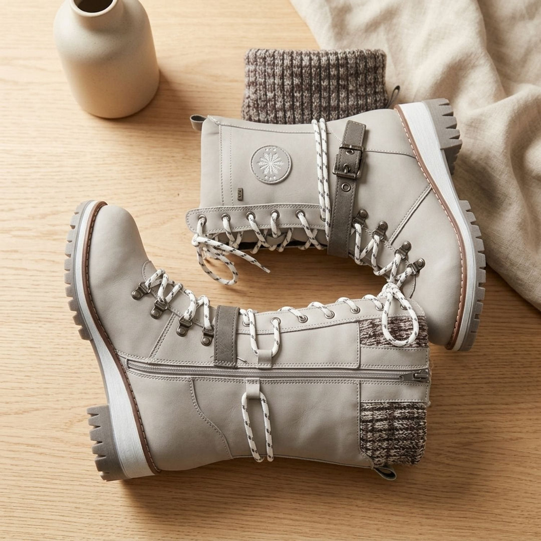 Mia - Women's Lace-Up Boots with Buckle Strap
