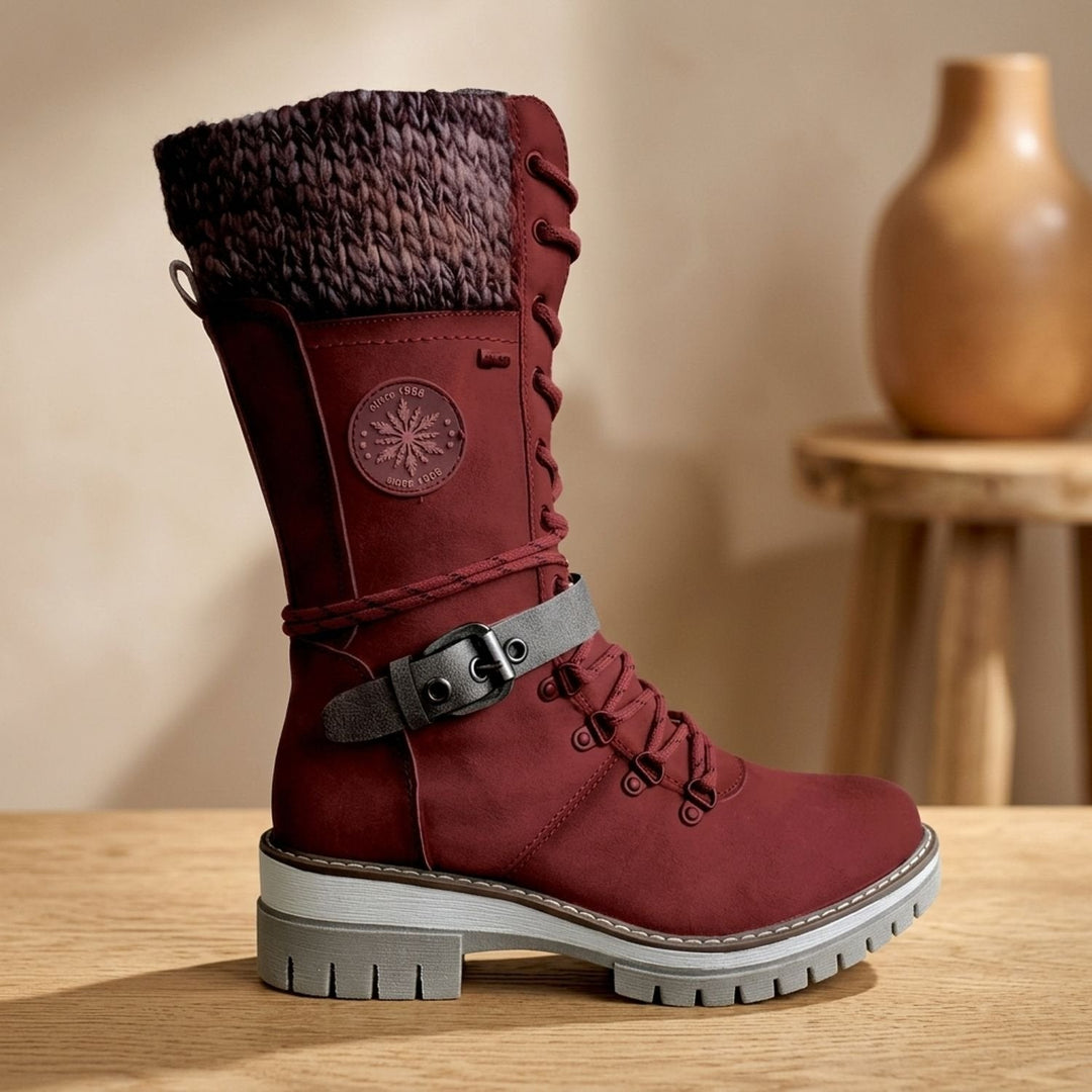 Mia - Women's Lace-Up Boots with Buckle Strap