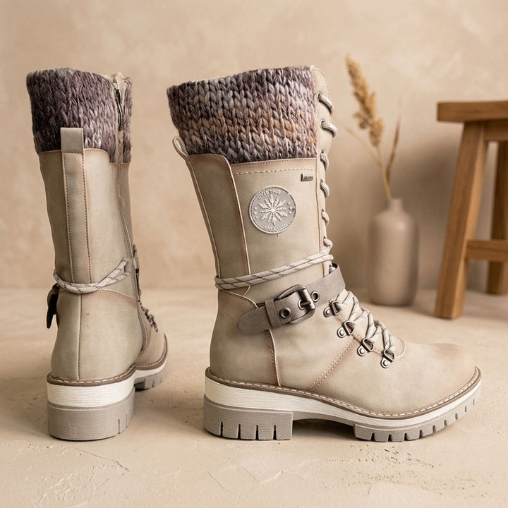 Mia - Women's Lace-Up Boots with Buckle Strap