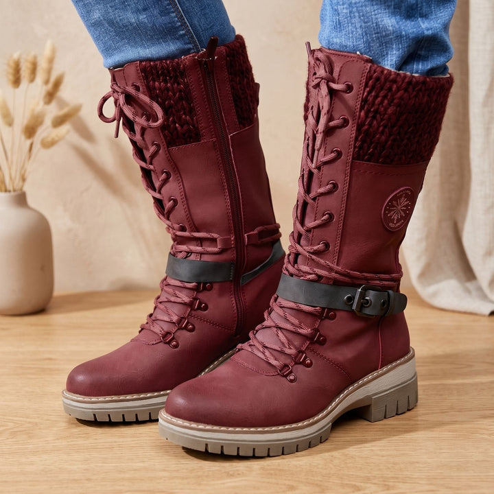 Mia - Women's Lace-Up Boots with Buckle Strap