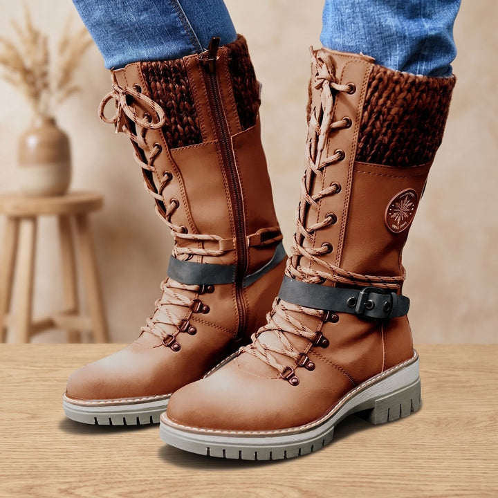 Mia - Women's Lace-Up Boots with Buckle Strap