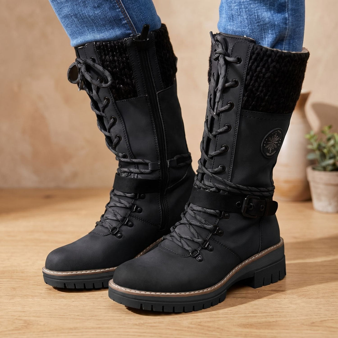 Mia - Women's Lace-Up Boots with Buckle Strap