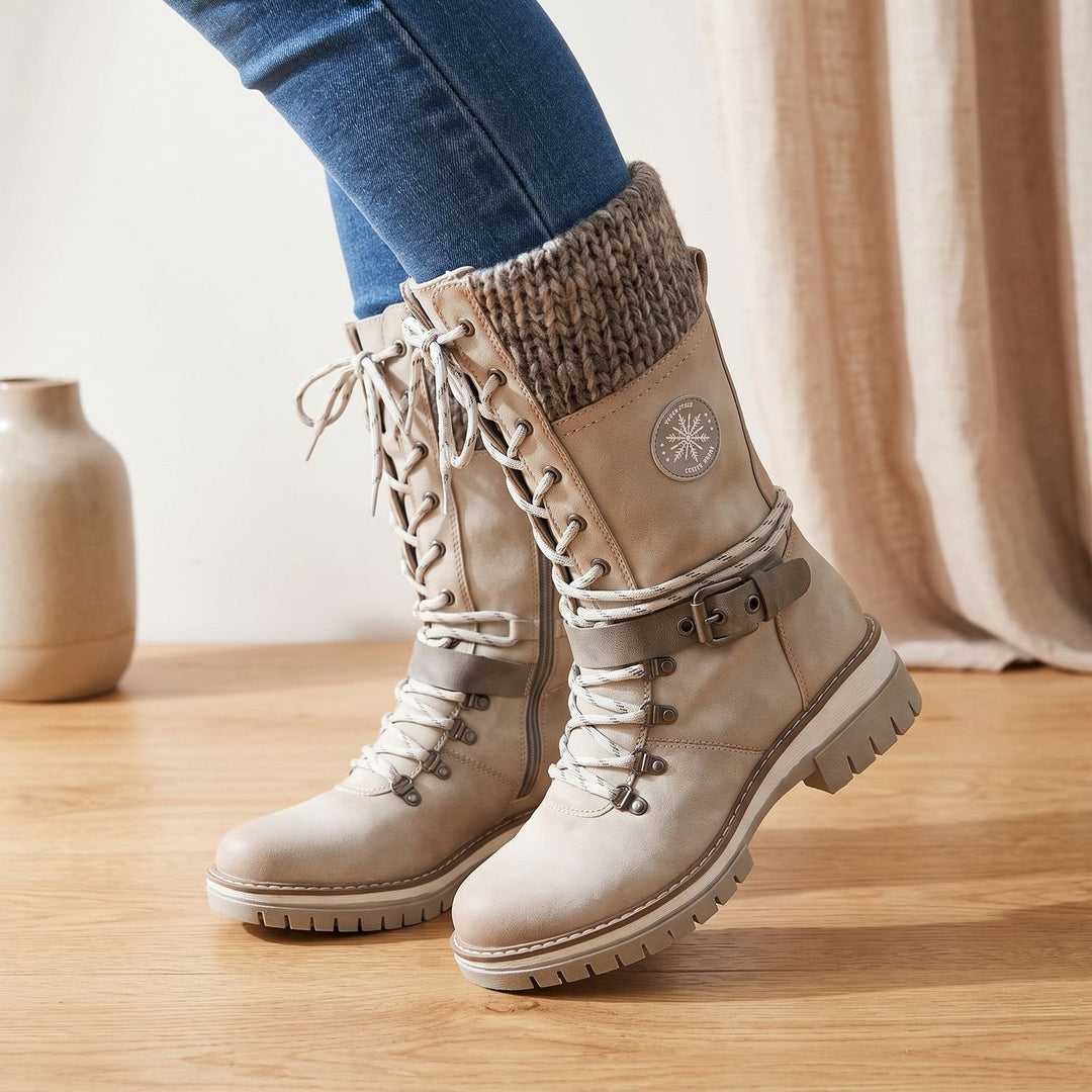Mia - Women's Lace-Up Boots with Buckle Strap