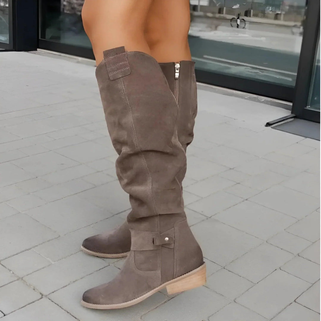 Micah - Women's Slouchy Knee-High Boots with Buckle Straps