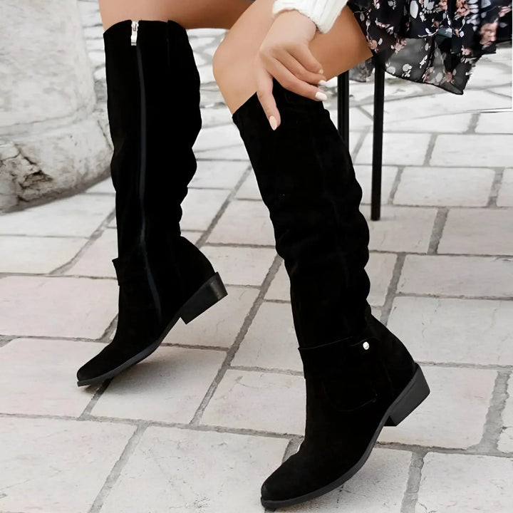 Micah - Women's Slouchy Knee-High Boots with Buckle Straps