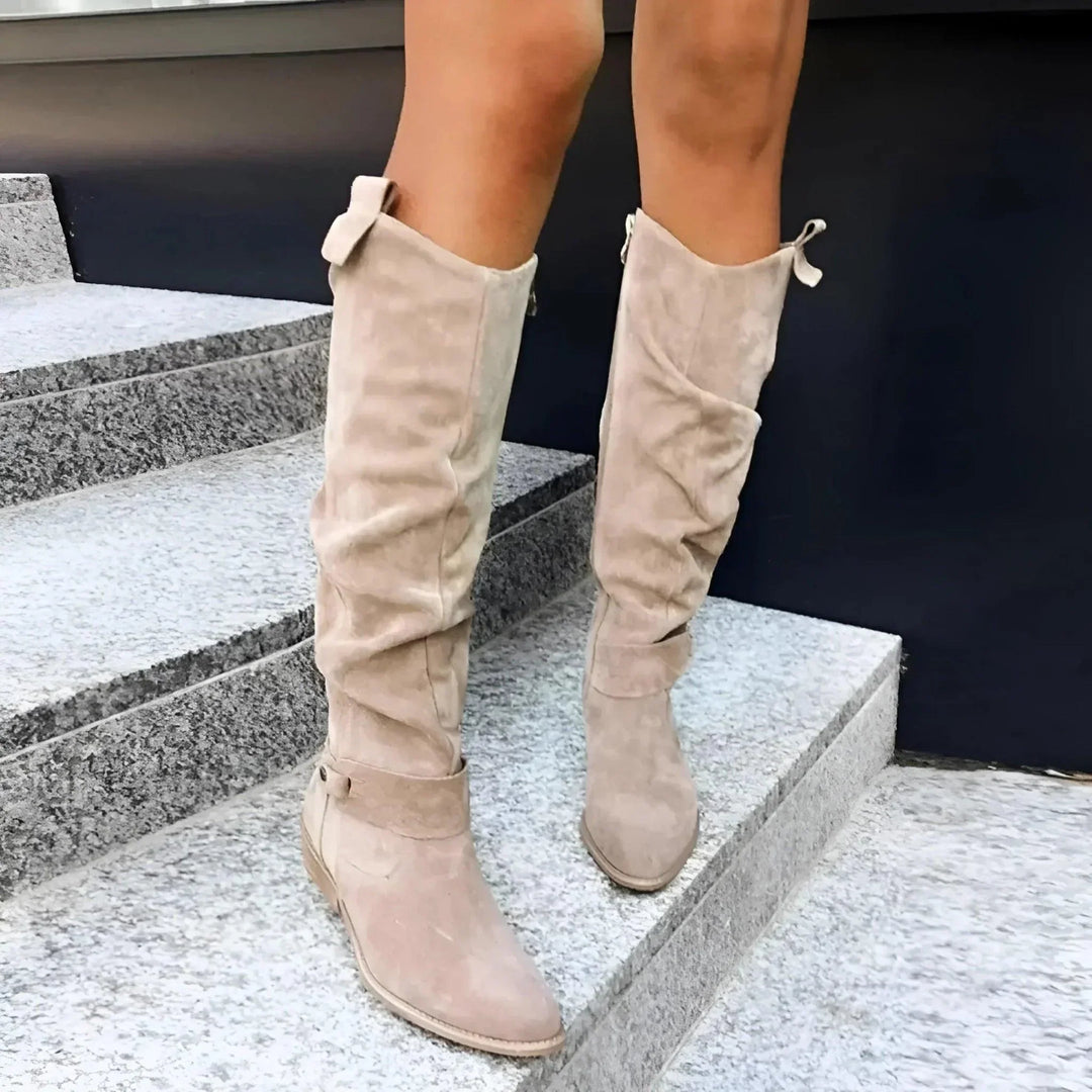 Micah - Women's Slouchy Knee-High Boots with Buckle Straps