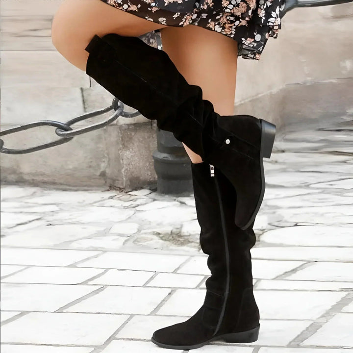 Micah - Women's Slouchy Knee-High Boots with Buckle Straps
