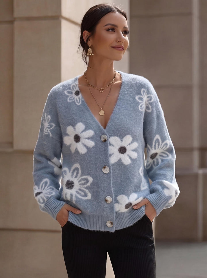Micah - Women's Floral V-Neck Knit Cardigan 1