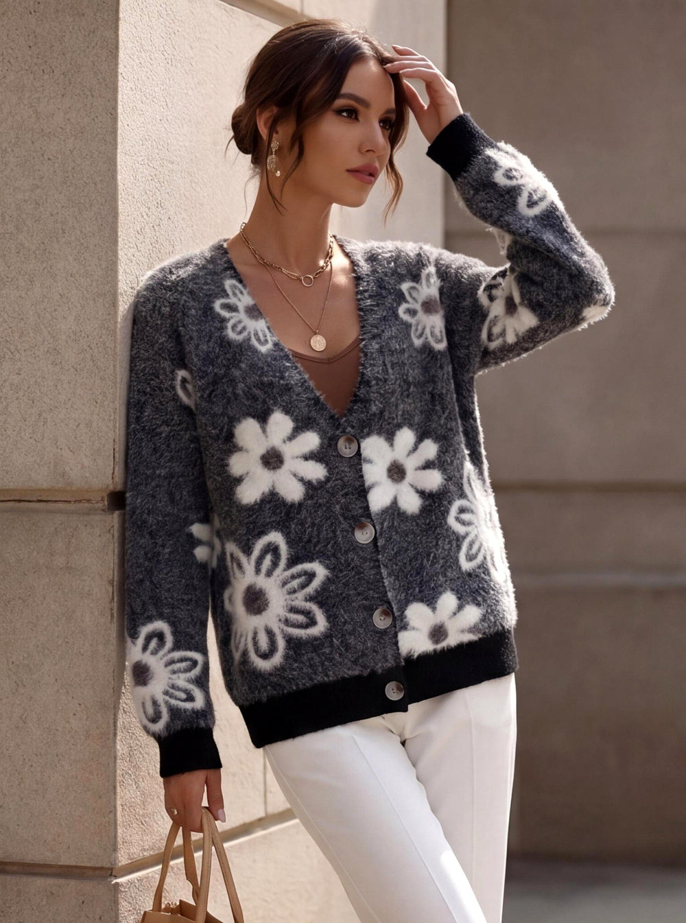 Micah - Women's Floral V-Neck Knit Cardigan 3
