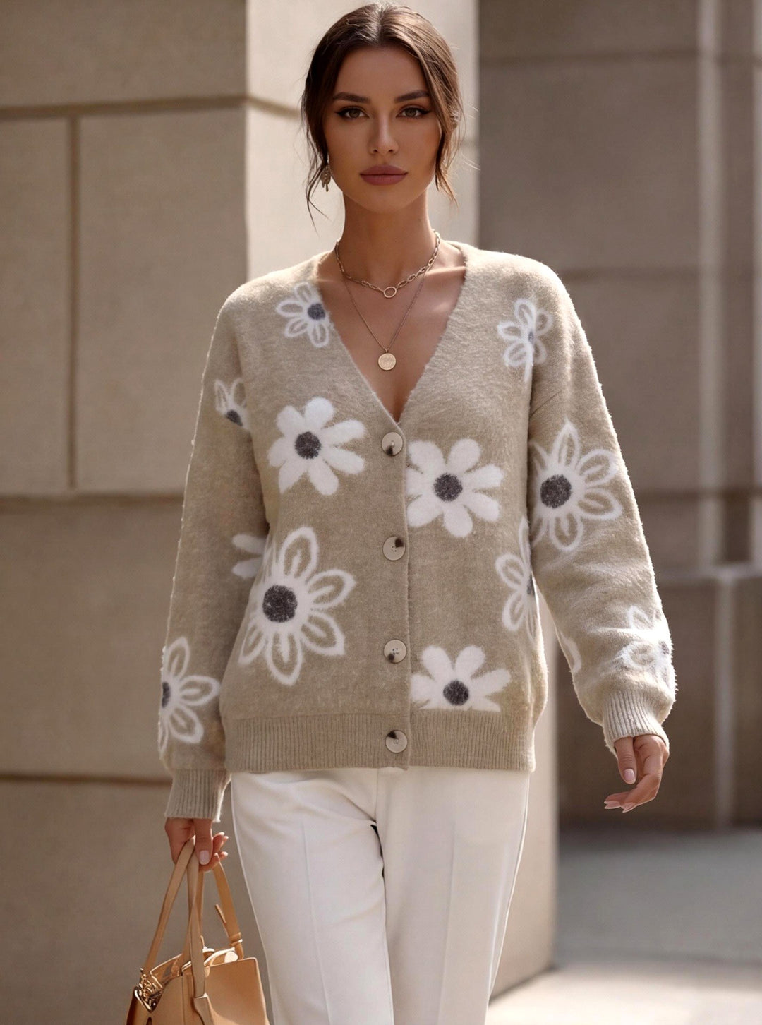 Micah - Women's Floral V-Neck Knit Cardigan 4