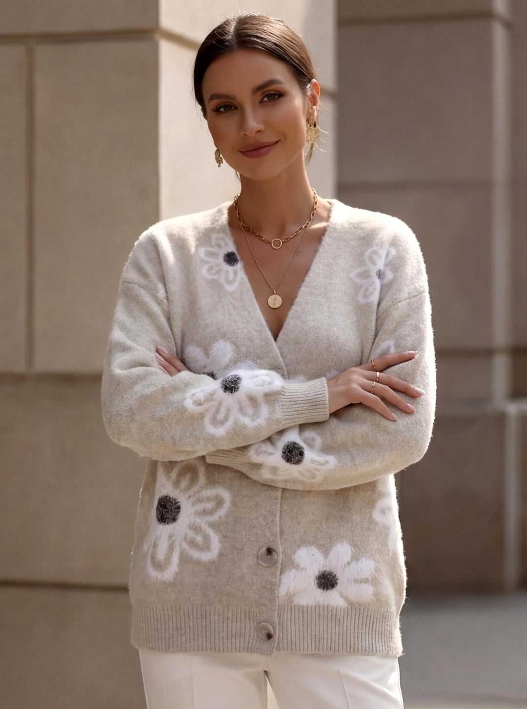 Micah - Women's Floral V-Neck Knit Cardigan 5