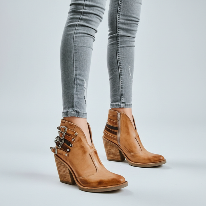 Mila - Women's Black Lace-Up Leather Ankle Boots