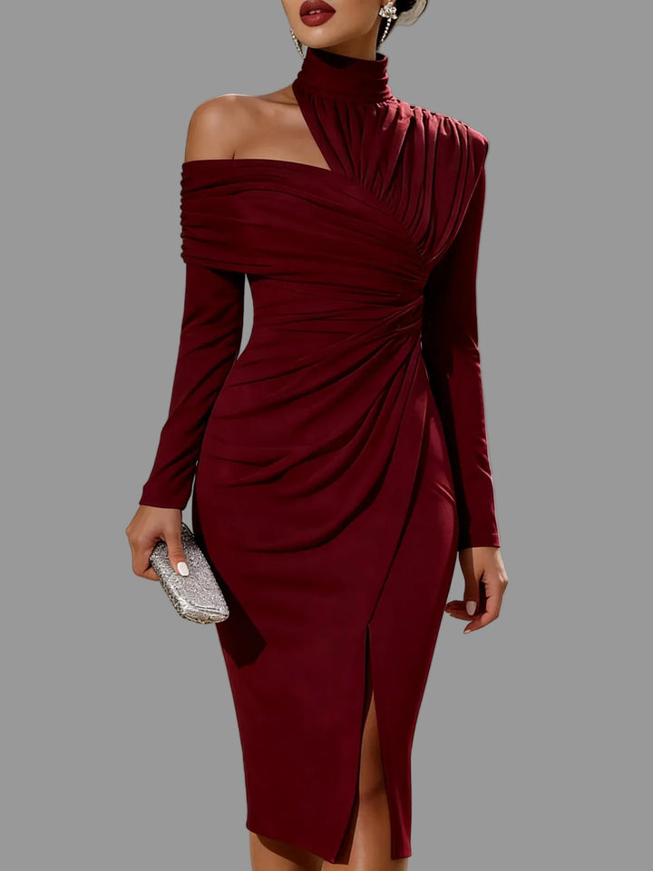 Millie - Women's Ruched Off-Shoulder High Neck Dress 4