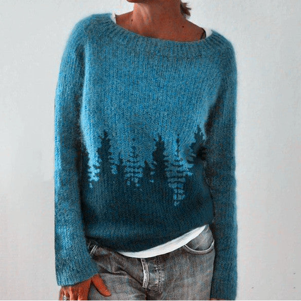 Minerva - Women's Fern-Patterned Cropped Knit Sweater