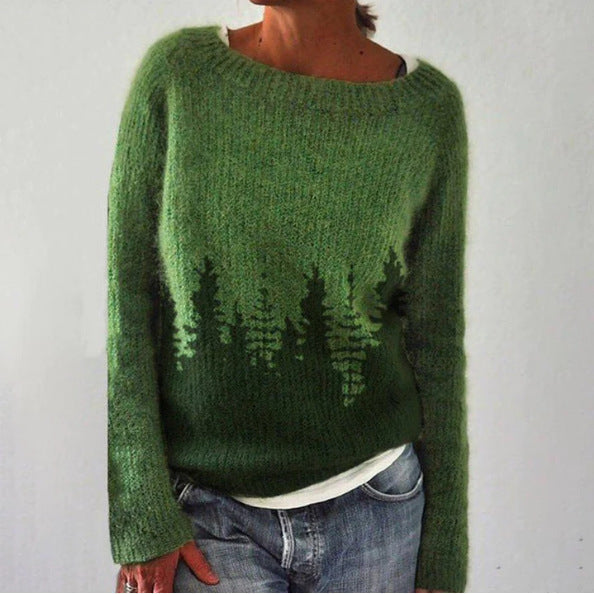 Minerva - Women's Fern-Patterned Cropped Knit Sweater